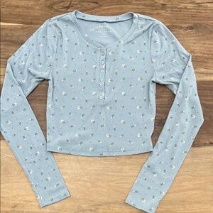 Aeropostale Light Blue Floral Long Sleeve Top